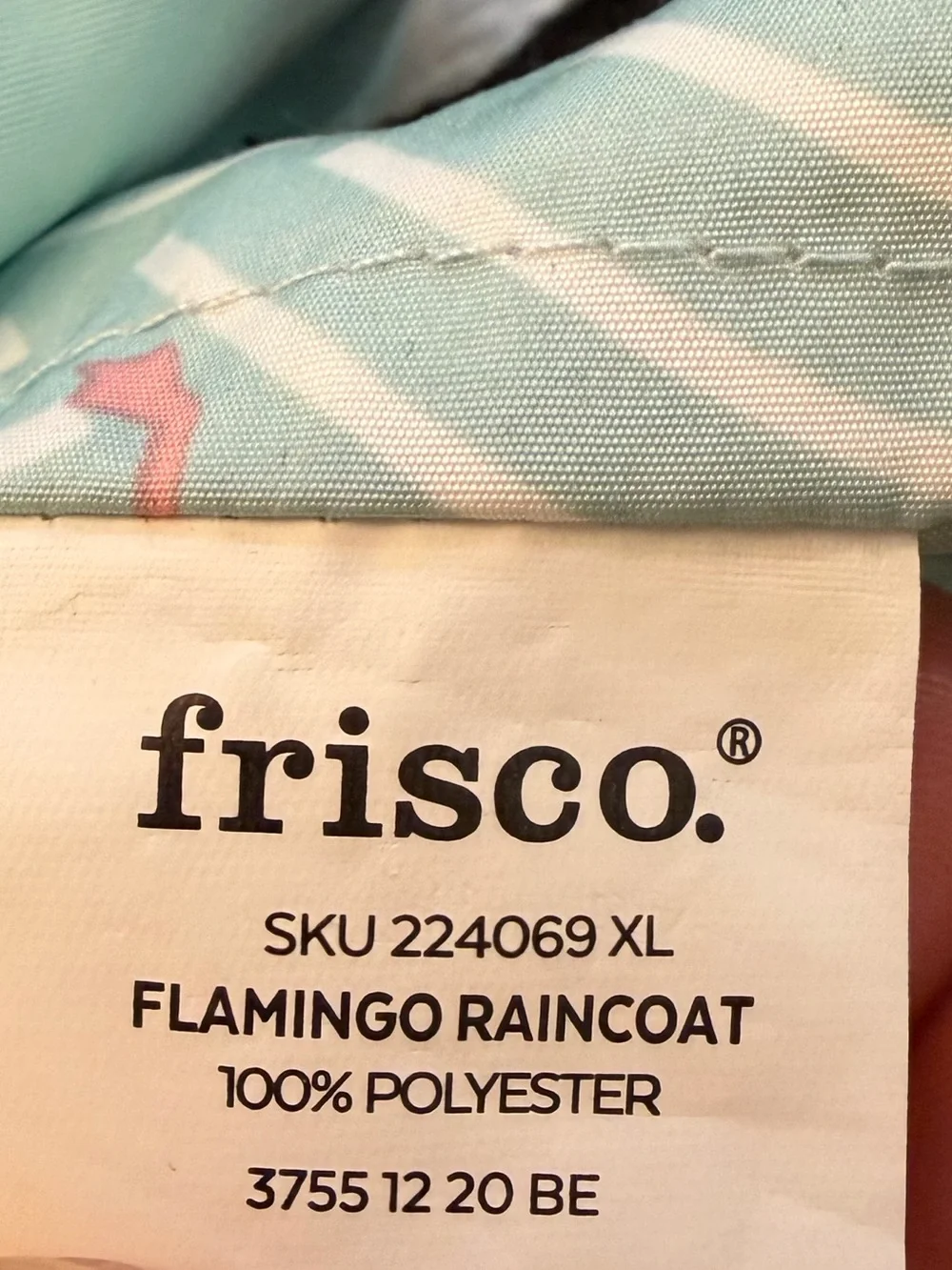 Frisco XL Dog Raincoat Flamingo Print Mint Green Hooded Waterproof Jacket